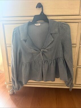 Boutique Blue Peplum Tie-Front Jacket
